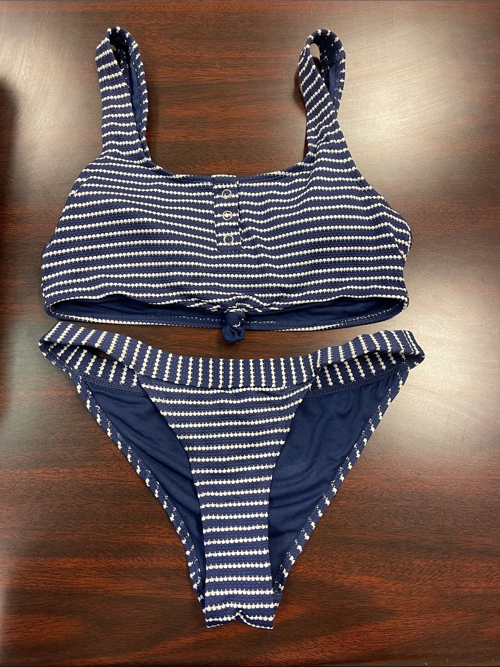 Navy and White Striped Two-Piece Bikini Size Small